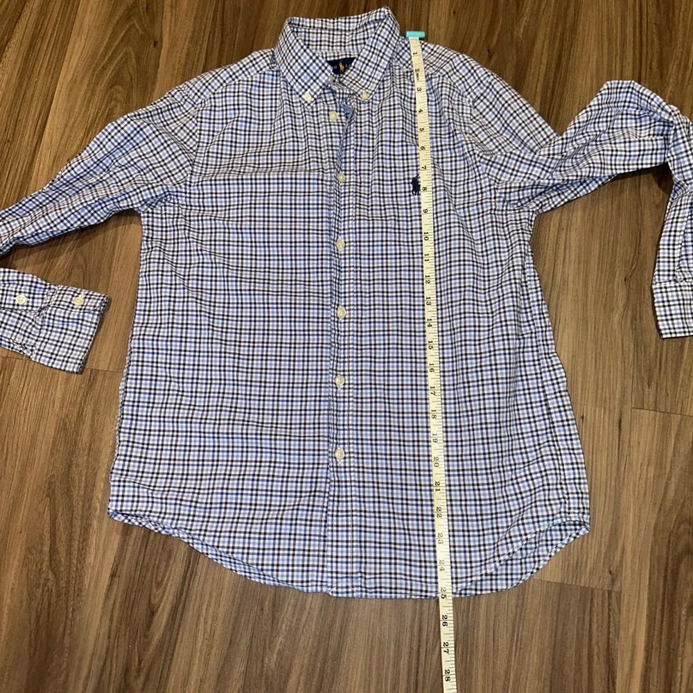 Ralph Lauren Button Down Shirt Natural‎ Stretch Checkered Plaid L (14-16)